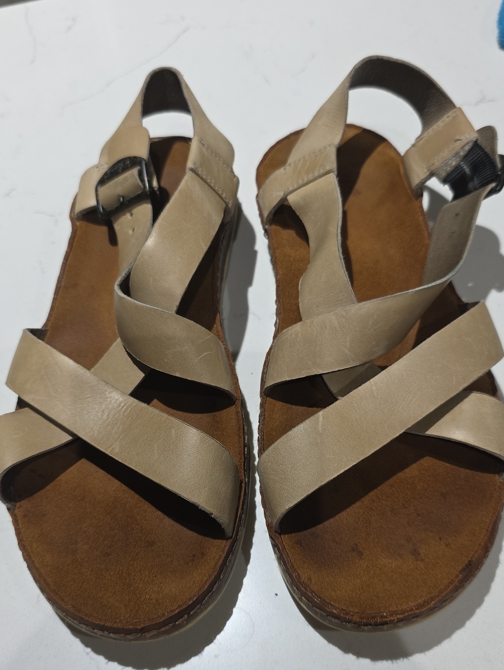 Chaco Leather Tan Strappy Sandals - Suede Insole
